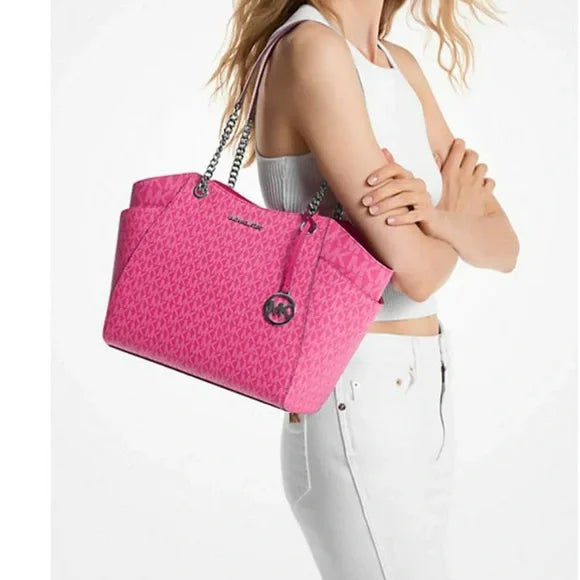 MK Jet Set Large Travel Signature Logo Shoulder Bag Dragonfruit multicolor NWT.