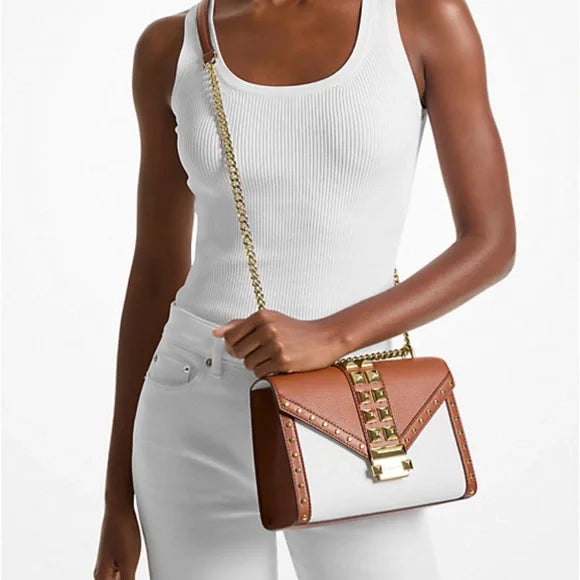 MK Whitney Medium Two-Tone Studded Convertible Crossbody. NWT