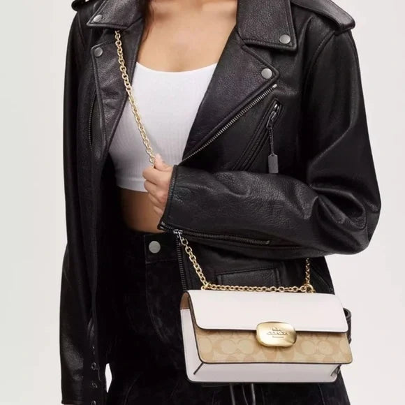 Coach Eliza Flap Crossbody and shoulder Bag In Signature Canvas khaki/chalk NWT