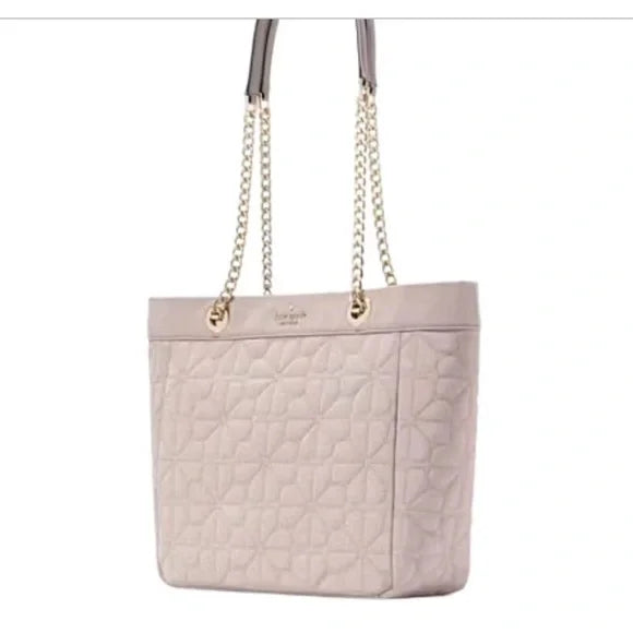 Kate Spade Flower Quilted Fabric Medium Tote Cozy Grey NEW WITH TAGS