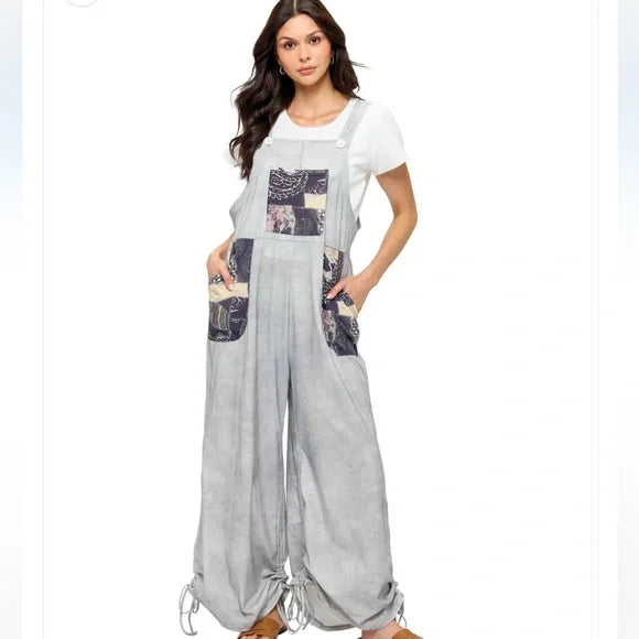 Yak & Yeti Boho Gray Floral Mandala Patchwork Overall. Various Sizes. NWT.