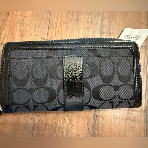 Coach Black/Grey Signature Zip Around Wallet