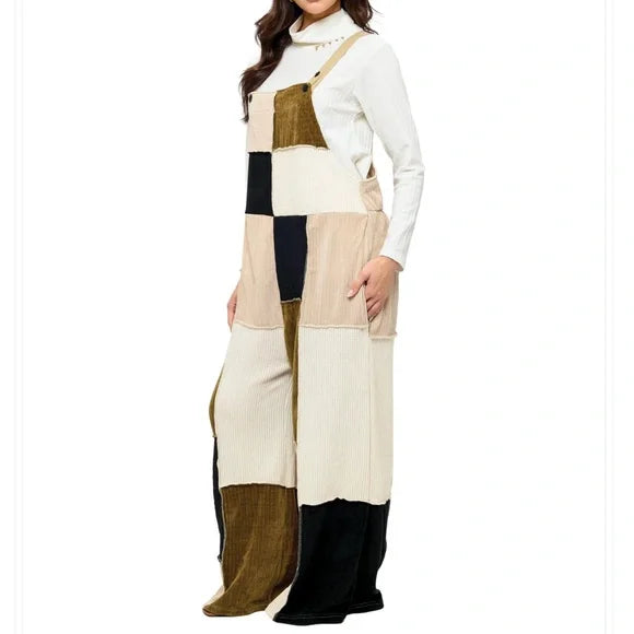 Yak & Yeti Natural Multi Overall Cozy Colorblock Knit Patchwork. Various Sizing.