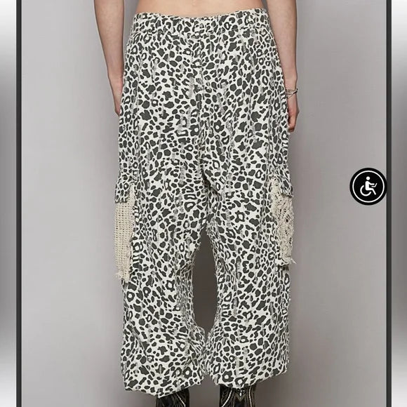 Pol Cream Green Jogger Pants With Distress & Crochet Patches. Various Sizes