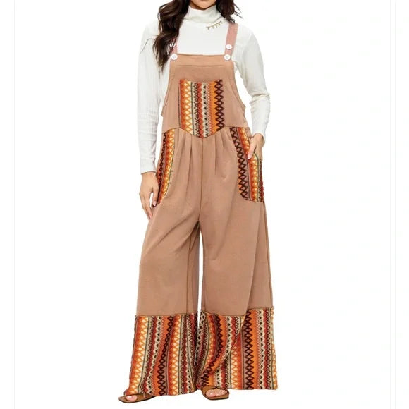 Yak & Yeti Mocha Overall Boho Ruffled Zig Zag Patches. NWT. Various Sizes.