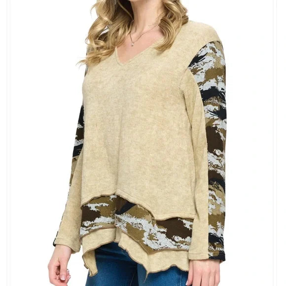 Yak & Yeti Beige Top Patchwork Contrast Camouflage. NWT Various Sizes Available.