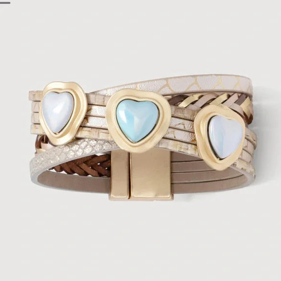 SAACHI Leather Heart Charm Bracelet.