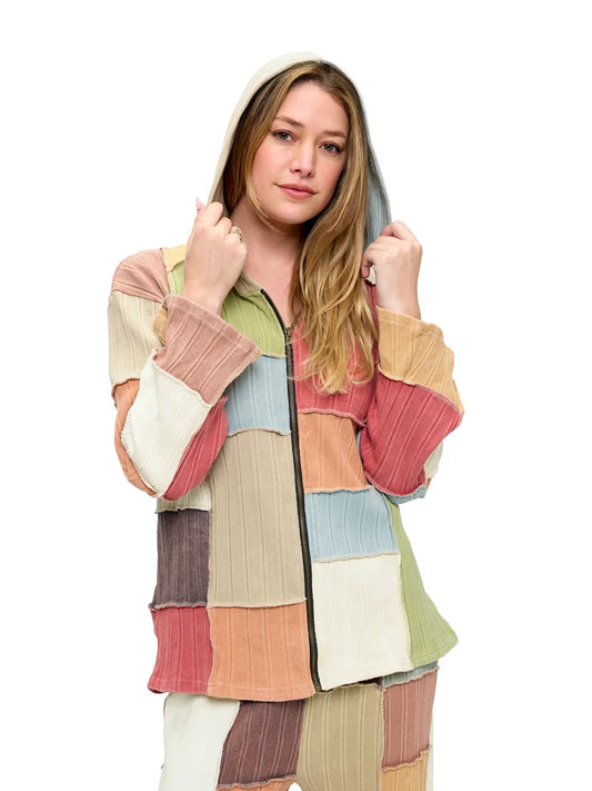 Yak & Yeti Zip Up Patchwork Colorblck Multicolor Jacket | Multi-Color  | Sizes S/M-L/XL