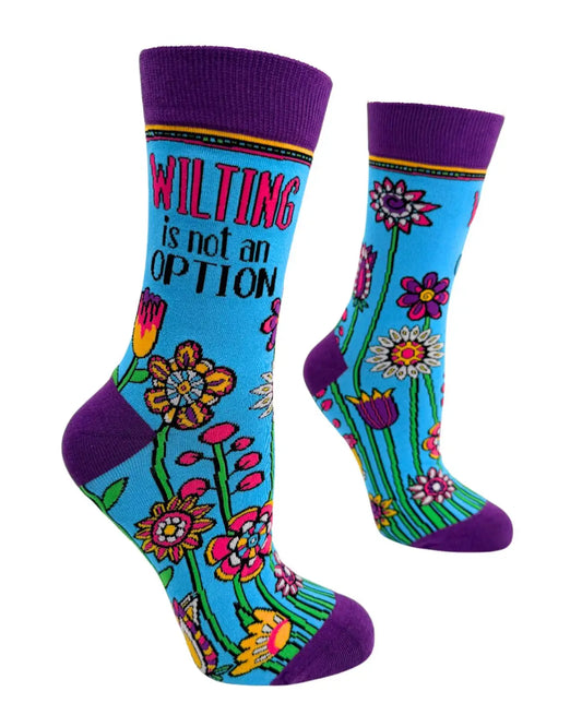 FD31 | Fabdaz Women's Novelty Crew Socks | Wilting is Not an Option  | Size 5-10