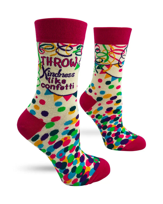 FD34 | Fabdaz Women's Novelty Crew Socks | Throw Kindness Confetti  | Size 5-10