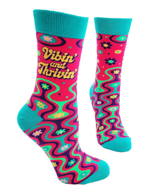 FD29 | Fabdaz Women's Novelty Crew Socks | Vibin' & Thrivin'  | Size 5-10