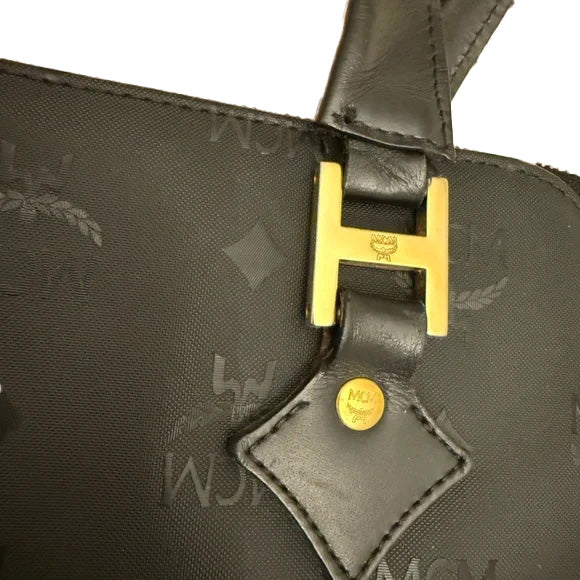 Mcm nylon/leather black vintage visetos shoulder bag.