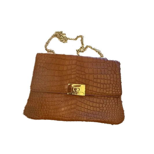 Michael Kors Walnut Brown Croc Embossed Gold Chain Shoulder/Clutch Bag Vintage.