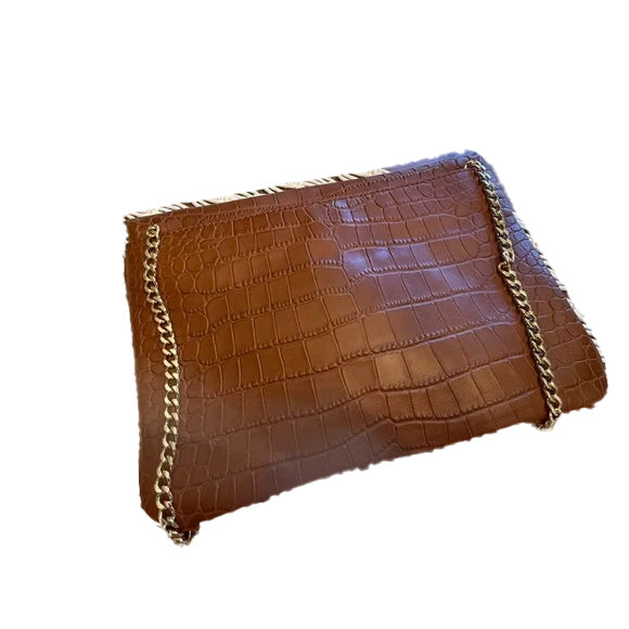 Michael Kors Walnut Brown Croc Embossed Gold Chain Shoulder/Clutch Bag Vintage.