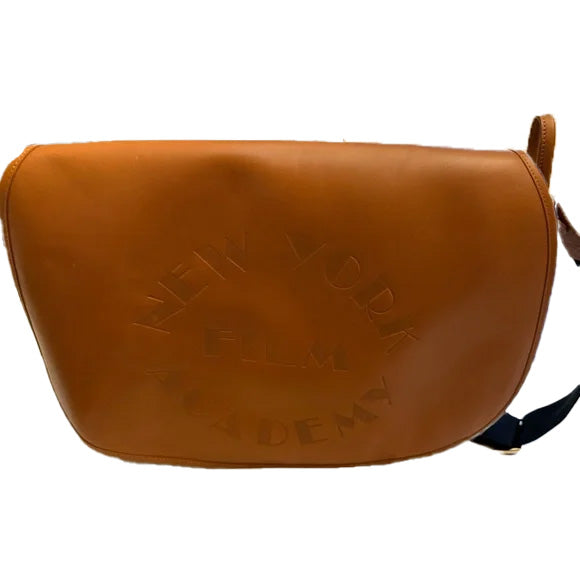 New York Leather Film Academy Messenger Bag chestnut brown black interior NWOT