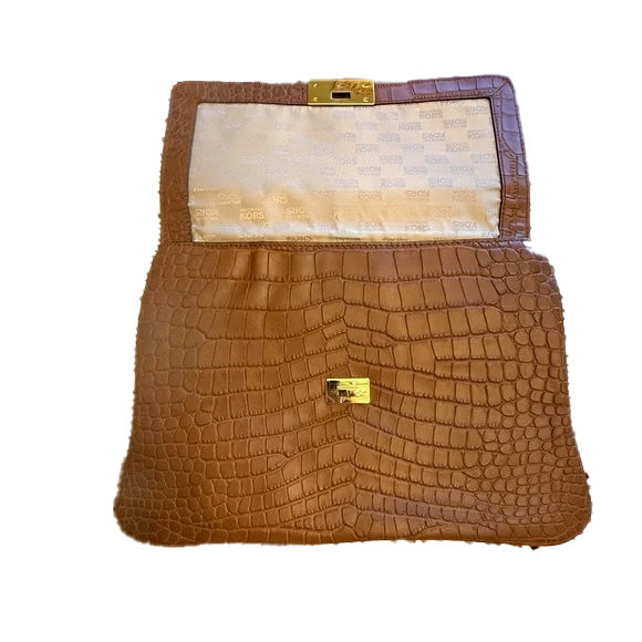 Michael Kors Walnut Brown Croc Embossed Gold Chain Shoulder/Clutch Bag Vintage.