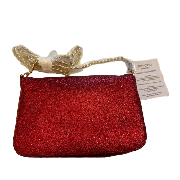 Jimmy Choo Parfums Red Shimmer Glitter Clutch Crossbody Evening Bag NWT