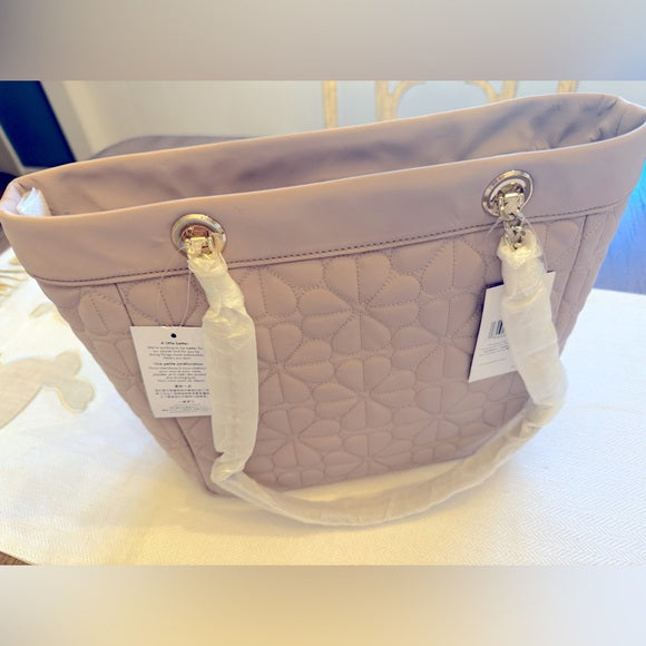 Kate Spade Flower Quilted Fabric Medium Tote Cozy Grey NEW WITH TAGS