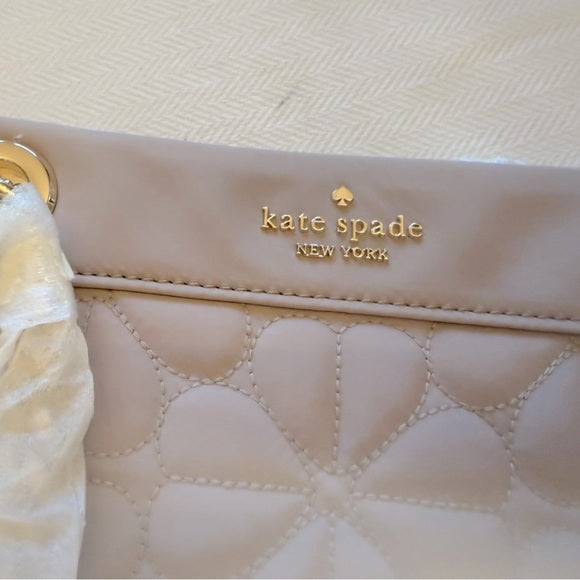 Kate Spade Flower Quilted Fabric Medium Tote Cozy Grey NEW WITH TAGS