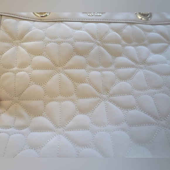 Kate Spade Flower Quilted Fabric Medium Tote Cozy Grey NEW WITH TAGS