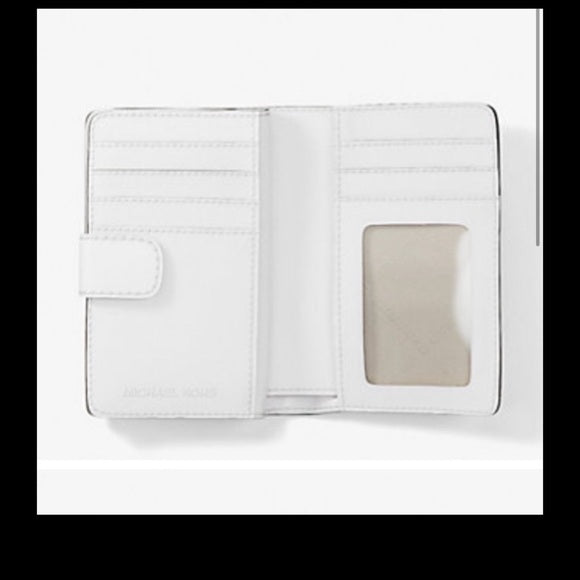 MK Jet Set Travel Medium Printed Sig. Logo. Bi-Fold Wallet Dragonfruit NWT