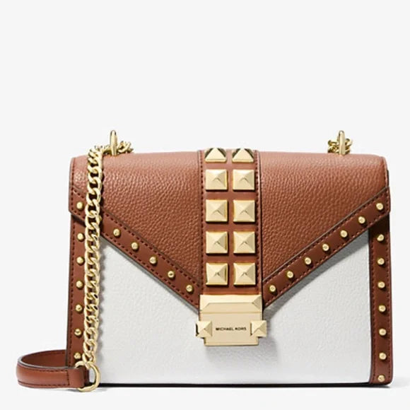 MK Whitney Medium Two-Tone Studded Convertible Crossbody. NWT