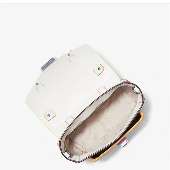 MK Manhattan Medium Contrast-Trim Leather Satchel Optic White NWT