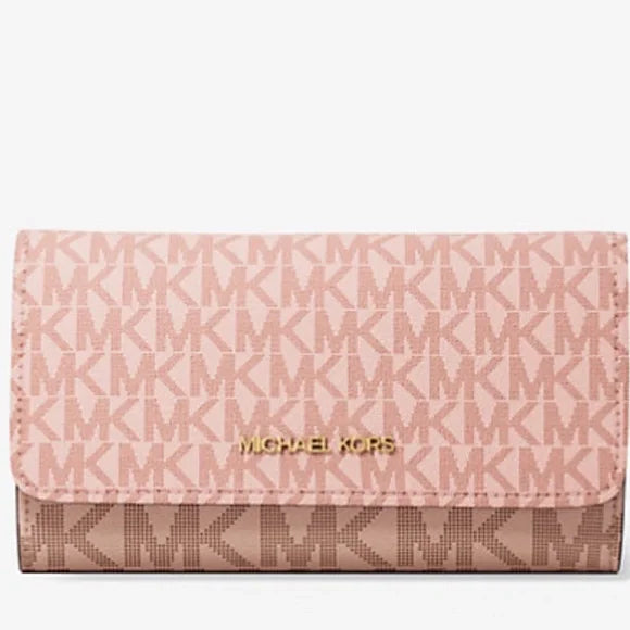 MK Jet Set Large Signature Logo TriFold Wallet Color: PWD BLSH MLT. NWT