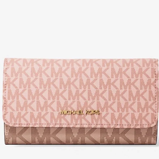 MK Jet Set Large Signature Logo TriFold Wallet Color: PWD BLSH MLT. NWT