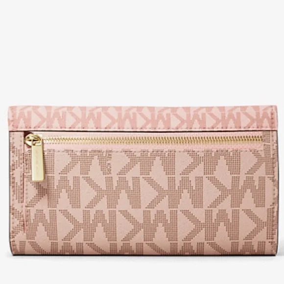 MK Jet Set Large Signature Logo TriFold Wallet Color: PWD BLSH MLT. NWT