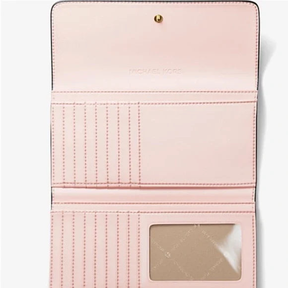 MK Jet Set Large Signature Logo TriFold Wallet Color: PWD BLSH MLT. NWT