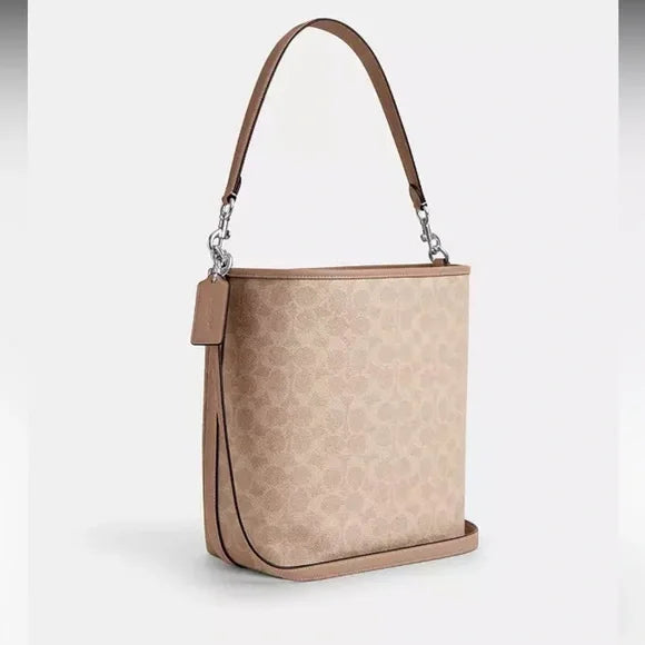 Coach signature Lg City Bucket sv/sand/taupe shoulder/crossbody. NWT