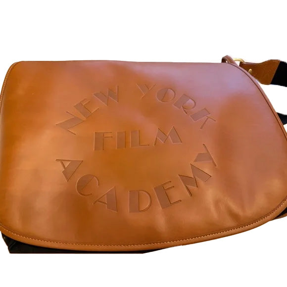 New York Leather Film Academy Messenger Bag chestnut brown black interior NWOT