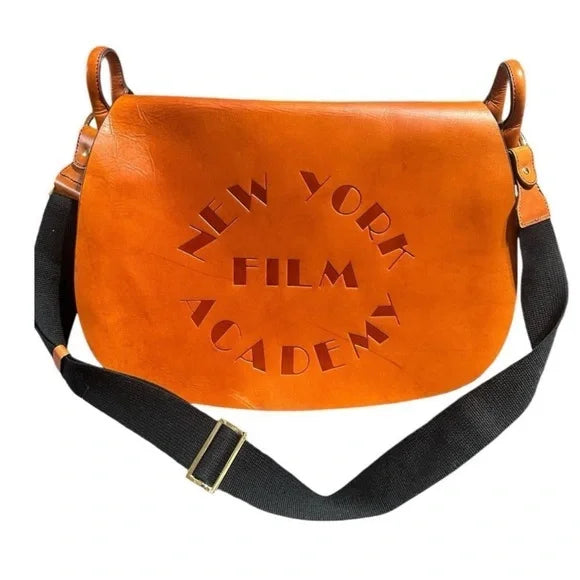 New York Leather Film Academy Messenger Bag chestnut brown black interior NWOT