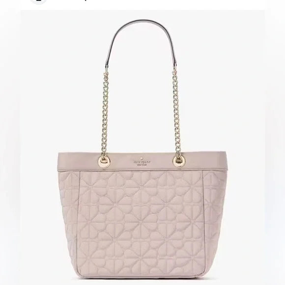 Kate Spade Flower Quilted Fabric Medium Tote Cozy Grey NEW WITH TAGS