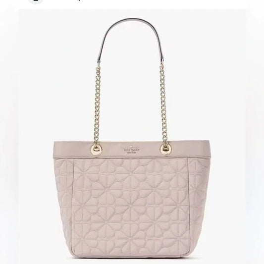 Kate Spade Flower Quilted Fabric Medium Tote Cozy Grey NEW WITH TAGS