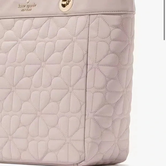 Kate Spade Flower Quilted Fabric Medium Tote Cozy Grey NEW WITH TAGS