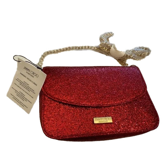 Jimmy Choo Parfums Red Shimmer Glitter Clutch Crossbody Evening Bag NWT