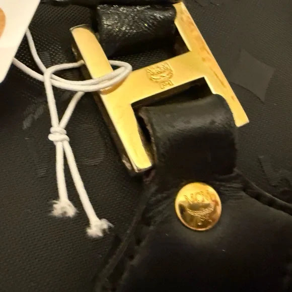 Mcm nylon/leather black vintage visetos shoulder bag.