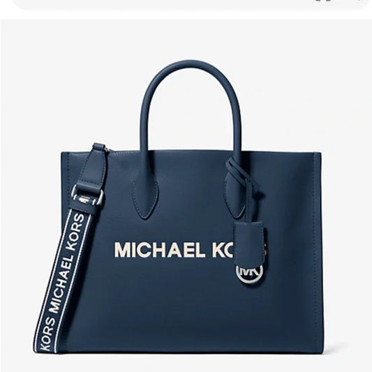 Michael Kors MIRELLA MEDIUM PEBBLED NAVY LEATHER TOTE BAG NWT