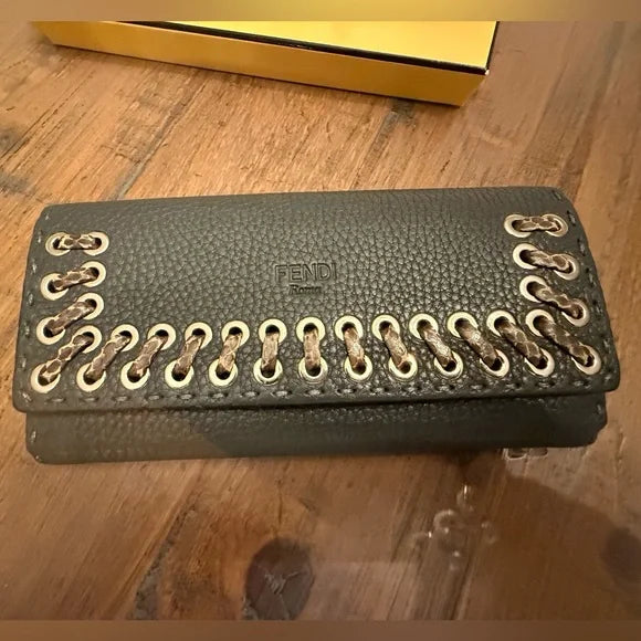 Fendi Continental Cuoio Romano Leather Long Wallet Excellent Condition Box & COA