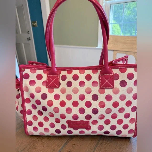 Dooney and Bourke Hot Pink Polka Dot Leather Tote Excellent Condition.