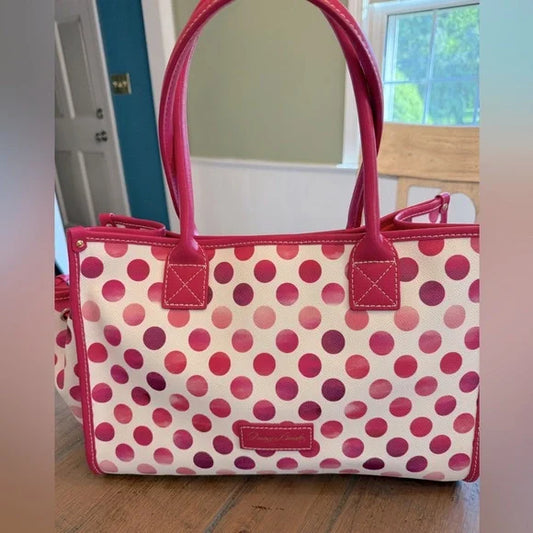 Dooney and Bourke Hot Pink Polka Dot Leather Tote Excellent Condition.