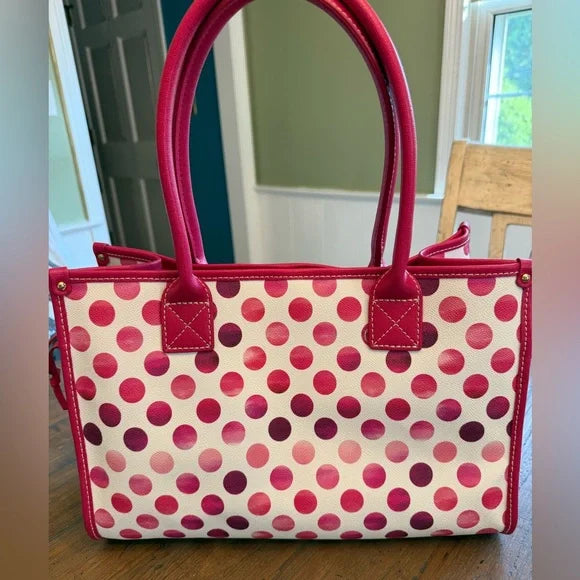 Dooney and Bourke Hot Pink Polka Dot Leather Tote Excellent Condition.