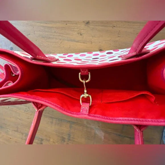 Dooney and Bourke Hot Pink Polka Dot Leather Tote Excellent Condition.