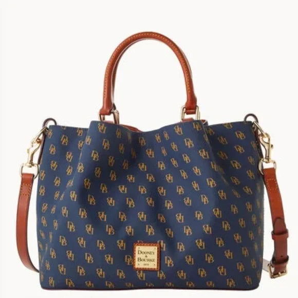 Dooney & Bourke Navy Gretta Bourke Water Repellent Coated Fabric Satchel. NWT