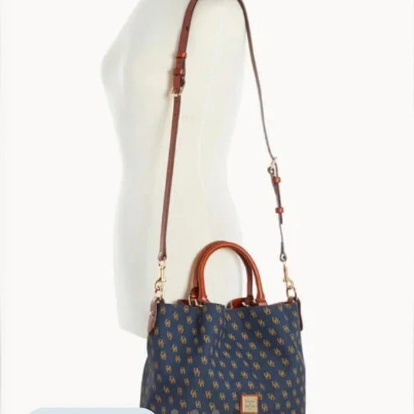 Dooney & Bourke Navy Gretta Bourke Water Repellent Coated Fabric Satchel. NWT