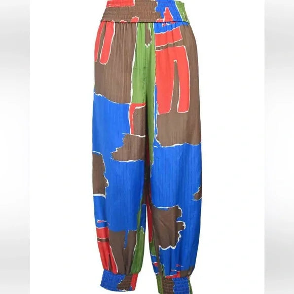 Tory Burch Painted Geo Jogger Style Pants. Colorful, Vibrant, NWT.