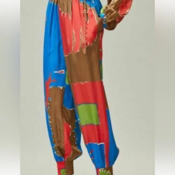 Tory Burch Painted Geo Jogger Style Pants. Colorful, Vibrant, NWT.