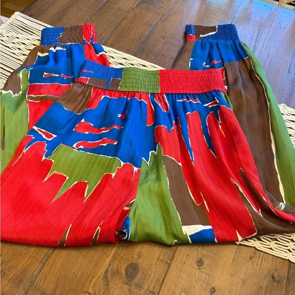 Tory Burch Painted Geo Jogger Style Pants. Colorful, Vibrant, NWT.